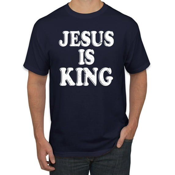 Jesus Is King Bible Scripture | Mens Christian Graphic T-Shirt, Navy, Large