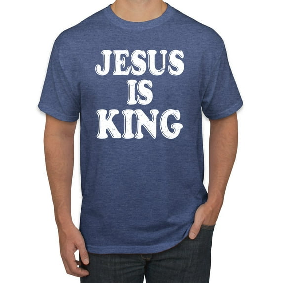 Jesus Is King Bible Scripture | Mens Christian Graphic T-Shirt, Vintage Heather Blue, X-Large