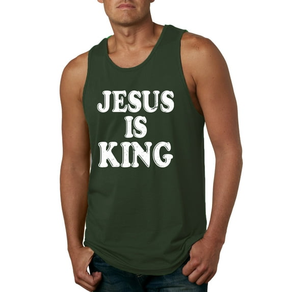 Jesus Is King Bible Scripture | Mens Christian Graphic Tank Top, Forest Green, Small