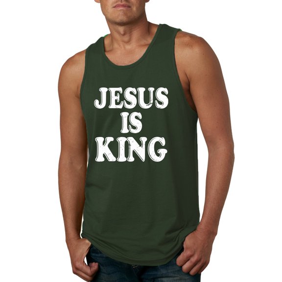Jesus Is King Bible Scripture | Mens Christian Graphic Tank Top, Forest Green, X-Large