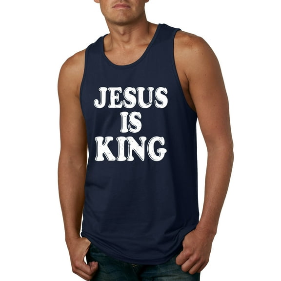Jesus Is King Bible Scripture | Mens Christian Graphic Tank Top, Navy, Small
