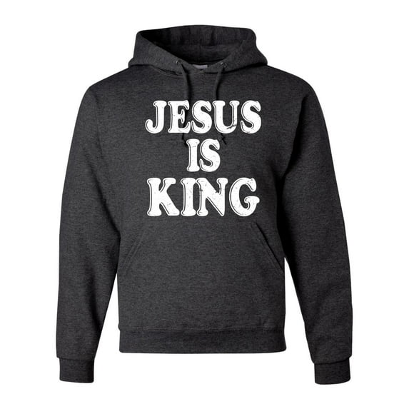 Jesus Is King Bible Scripture | Mens Christian Hooded Sweatshirt Graphic Hoodie, Heather Black, X-Large