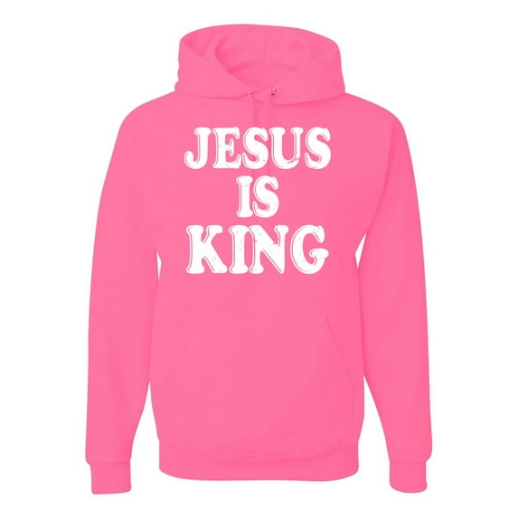 Jesus Is King Bible Scripture | Mens Christian Hooded Sweatshirt Graphic Hoodie, Neon Pink, 3XL