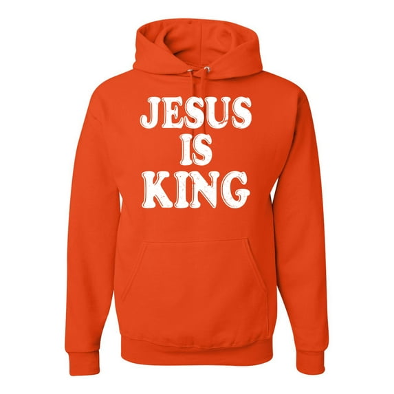 Jesus Is King Bible Scripture | Mens Christian Hooded Sweatshirt Graphic Hoodie, Orange, 3XL