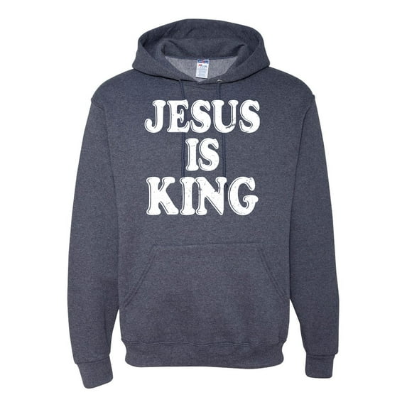 Jesus Is King Bible Scripture | Mens Christian Hooded Sweatshirt Graphic Hoodie, Vintage Heather Navy, Small