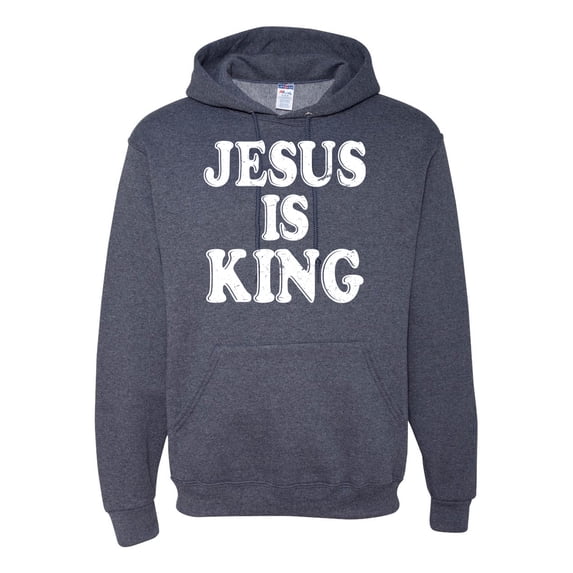 Jesus Is King Bible Scripture | Mens Christian Hooded Sweatshirt Graphic Hoodie, Vintage Heather Navy, X-Large