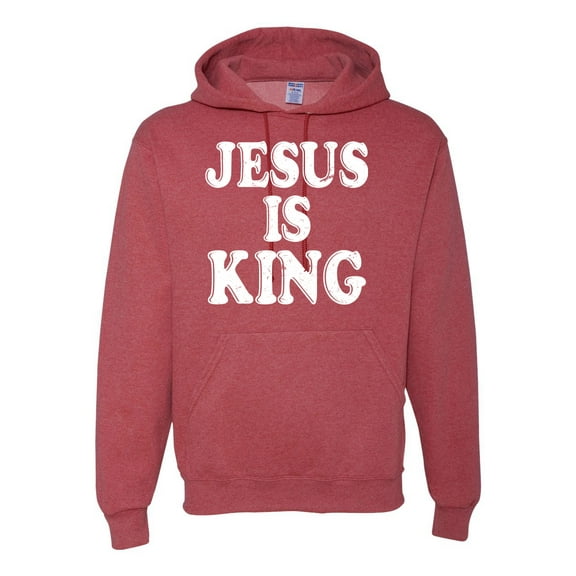 Jesus Is King Bible Scripture | Mens Christian Hooded Sweatshirt Graphic Hoodie, Vintage Heather Red, Small