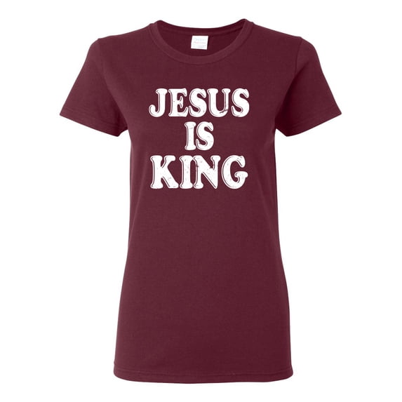 Jesus Is King Bible Scripture | Womens Christian Graphic T-Shirt, Maroon, 2XL