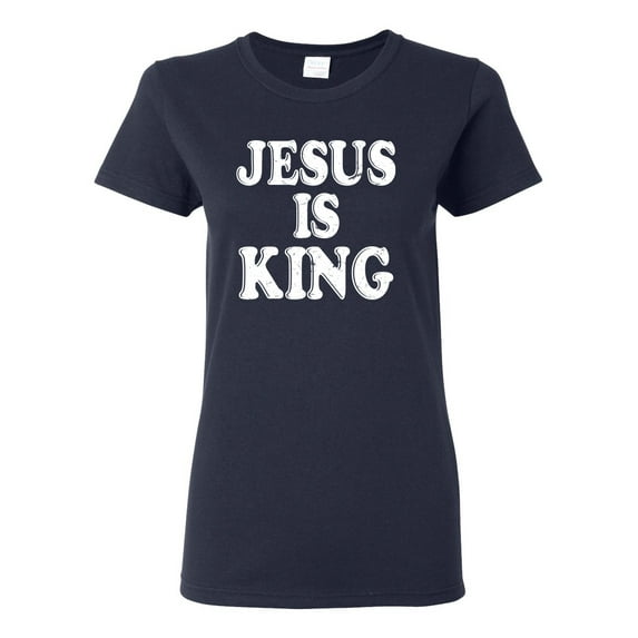 Jesus Is King Bible Scripture | Womens Christian Graphic T-Shirt, Navy, 2XL