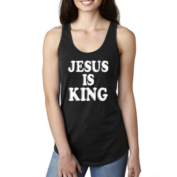 Jesus Is King Bible Scripture | Womens Christian Jersey Racerback Tank Top, Black, Small
