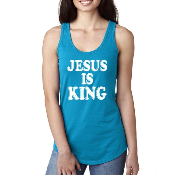 Jesus Is King Bible Scripture | Womens Christian Jersey Racerback Tank Top, Turquoise, Medium