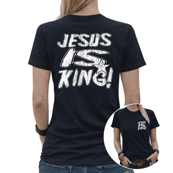 Jesus Is King Christian Cross Star Graphic Tees Womans Tshirt Shirts Black/White S-5XL Tops