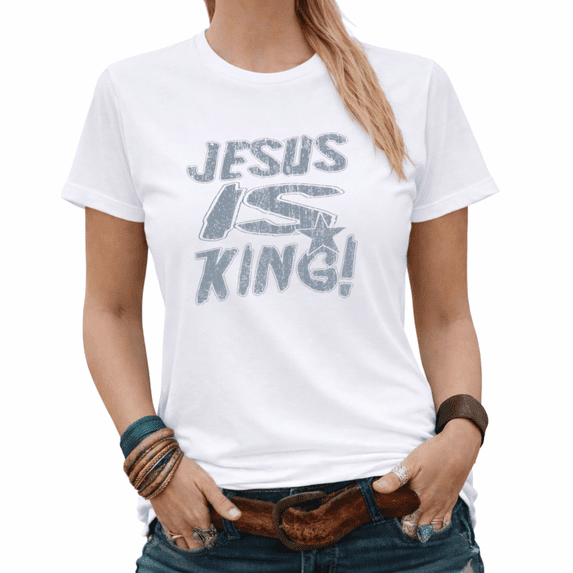 Jesus Is King Christian Cross Star Graphic Tees Womans Tshirt Shirts Black/White S-5XL Tops