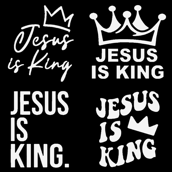 Jesus Is King Decals 4 Pack: Jesus Is King Crown, Jesus Is King Cursive, Jesus Is King Decals