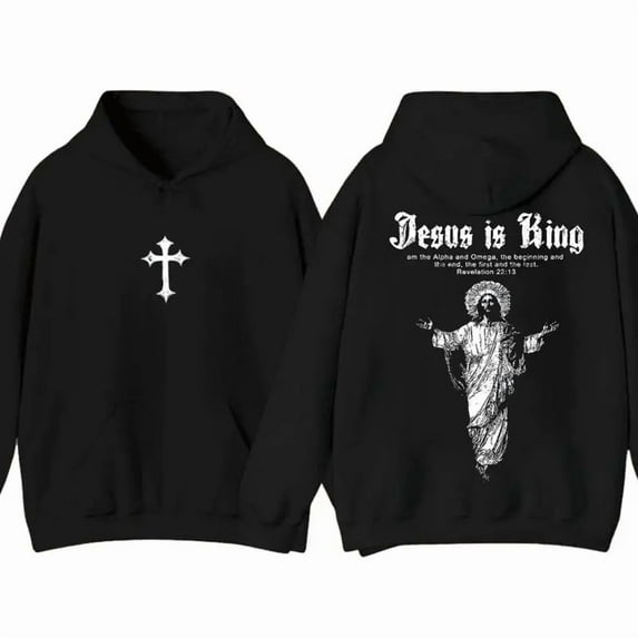 Jesus Is King Hoodie Unisex - Two-Sided Christian Graphic Pullover Hoodie with Bible Verse Revelation 22:29