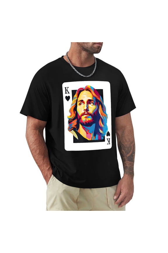 Jesus Is King Men's HD Print Classic Short Sleeve T-Shirts Black L