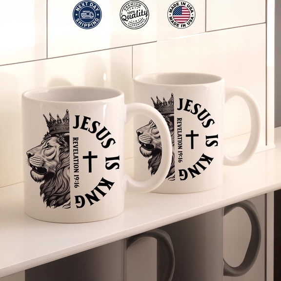 Jesus Is King Mug: Christian Coffee Cup, Faith Scripture Design, Inspirational Religious Gift