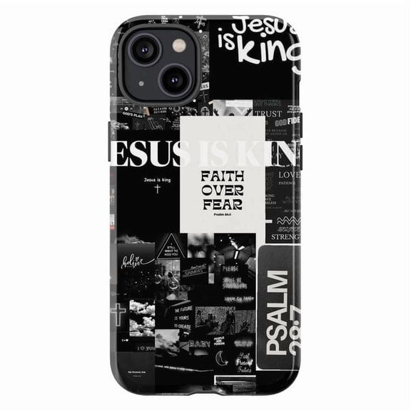 Jesus Is King Phone Case, Faith Over Fear Christian iPhone Cover, Psalm 28:7 Scripture Design for iPhone 16 15 14 13 12 11 Pro Max Plus Mini