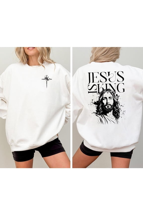Jesus Is King Sweatshirt – Artistic Christian Cross & Face Graphic Pullover