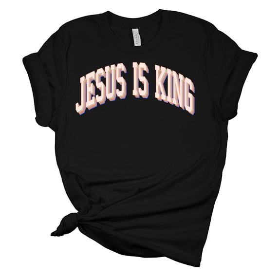Jesus Is King Unisex Ladies Design Christian T-shirt Graphic Tee-Black-large