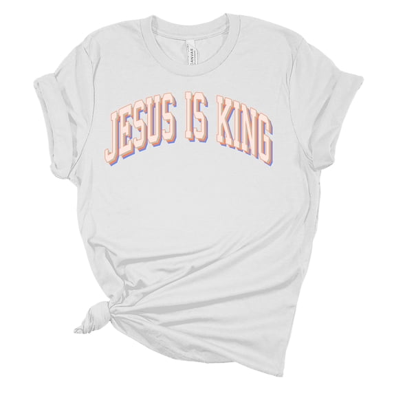 Jesus Is King Unisex Ladies Design Christian T-shirt Graphic Tee-White-medium