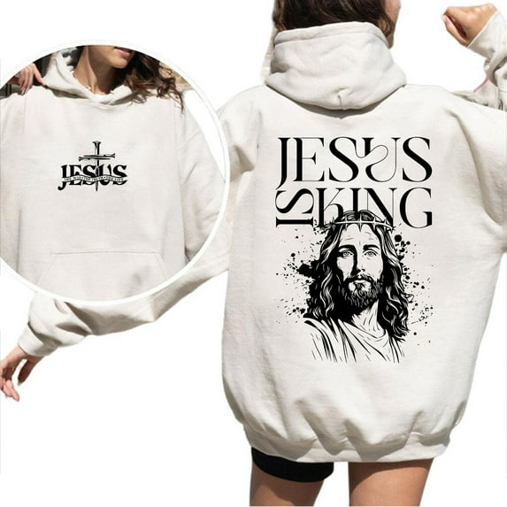 Jesus Is King Vintage Double Sided Hoodie – Christian Streetwear Faith Hoodie, Retro Religious Pullover for Men and Women