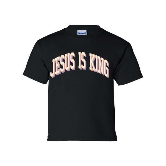 Jesus Is King Youth Kids Christian T-shirt Graphic Tee Graphic Tee-Black-small