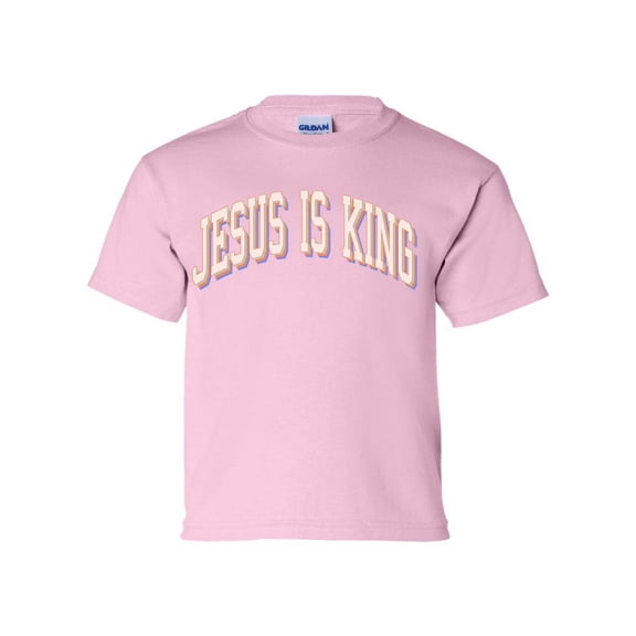 Jesus Is King Youth Kids Christian T-shirt Graphic Tee Graphic Tee-Light Pink-medium