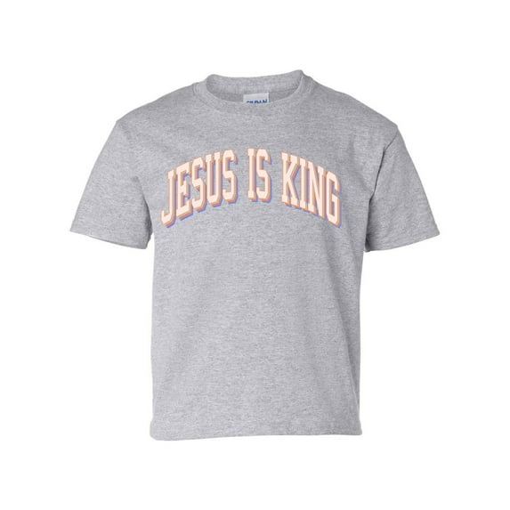 Jesus Is King Youth Kids Christian T-shirt Graphic Tee Graphic Tee-Sports Grey-xl