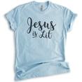 thumbnail image 1 of Jesus Is Lit Shirt, Unisex Women's Men's Shirt, Religious Clothing, Faith Shirt, Christian Shirt, Jesus Tee, Heather Light Blue, Medium, 1 of 6