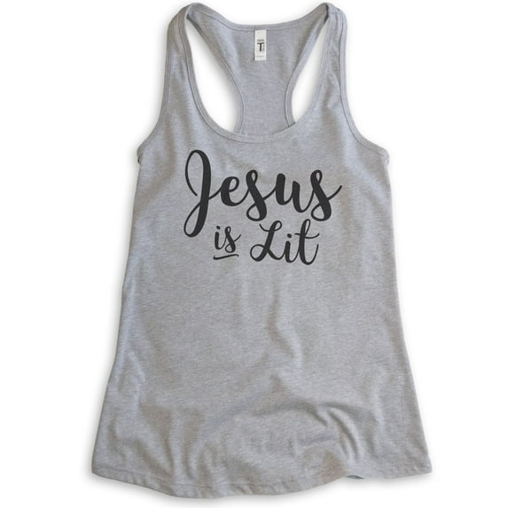 Jesus Is Lit Tank Top, Ladies Racerback Tank Top, Religious Clothing, Faith Tank, Christian, Jesus Tank, Heather Gray, Small