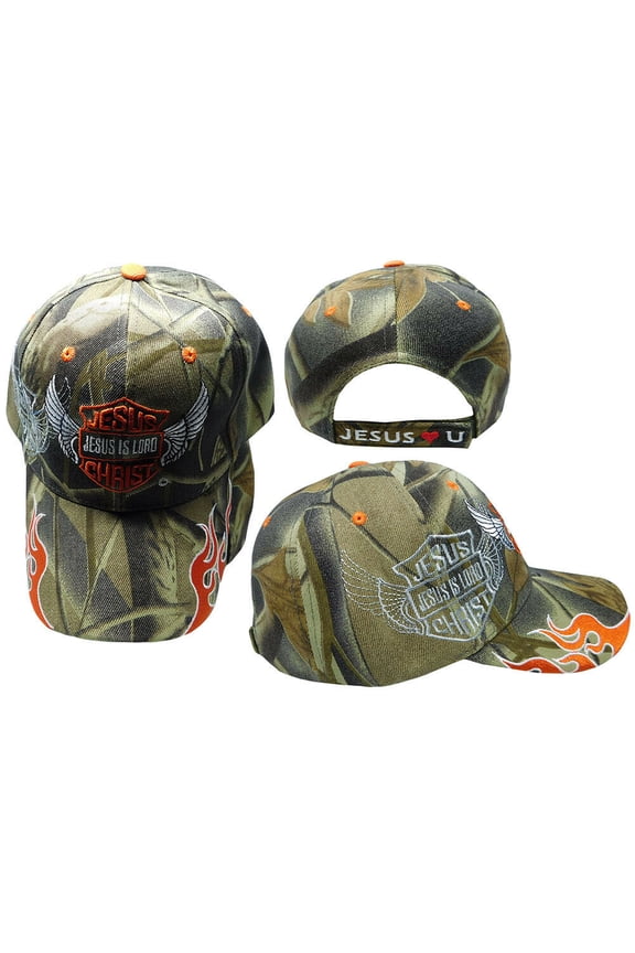 Jesus Is Lord Biker Style Christian Flame Camo Embroidered Cap Hat Jesus Christ