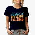 thumbnail image 1 of Jesus Is My Best Friend, Being Friends with God Quote, Groovy Retro Wavy Text Merch Gift, Navy Blue T-Shirt, XL, 1 of 5