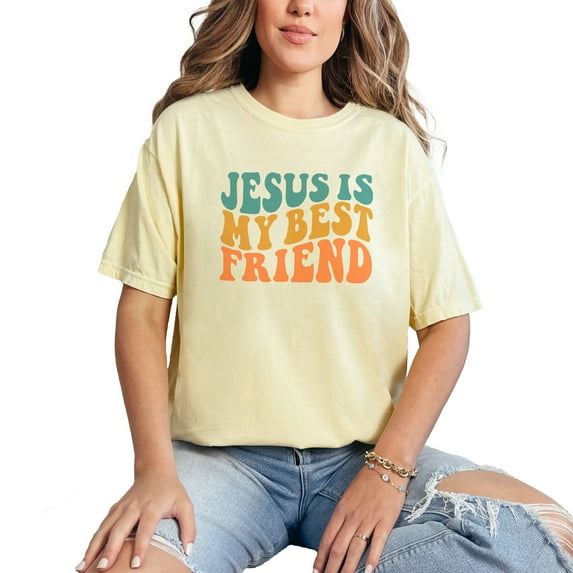 Jesus Is My Best Friend, Christian Quote, Groovy Retro Wavy Text , Butter Comfort Colors T-Shirt, Small