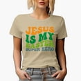thumbnail image 1 of Jesus Is My Easter Super Hero, Groovy Retro Wavy Text Merch Gift, Tan T-Shirt, Large, 1 of 5