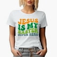 thumbnail image 1 of Jesus Is My Easter Super Hero, Groovy Retro Wavy Text Merch Gift, White T-Shirt, Small, 1 of 5