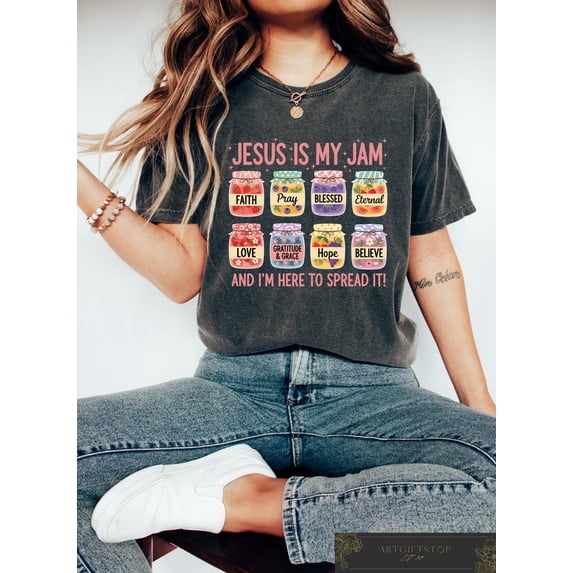 Jesus Is My Jam Christian Graphic Faith Inspired Scripture Message Casual Worship Style Comfort Colors Unisex Cotton T-Shirt, Size S-3XL