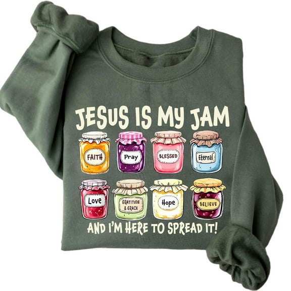 Jesus Is My Jam Sweatshirt – Funny Christian Sweater, “I’m Here to Spread It” Religious Crewneck, Faith-Based Gift for Men and Women
