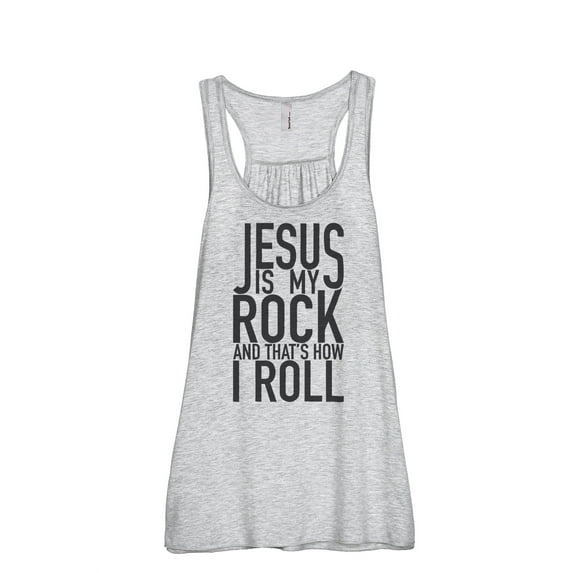 Jesus Is My Rock And That's How I Roll Women's Fashion Sleeveless Flowy Racerback Workout Yoga Tank Top Sport Grey Large