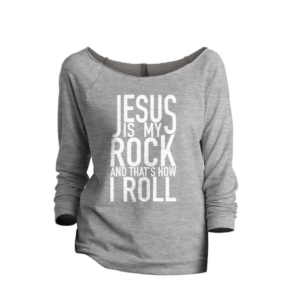 Jesus Is My Rock And That's How I Roll Women's Fashion Slouchy 3/4 Sleeves Raglan Lightweight Sweatshirt Sport Grey Small
