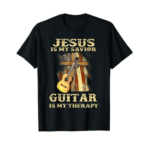 Jesus Is My Savior Guitar Is My Therapy Funny Christian T-Shirt