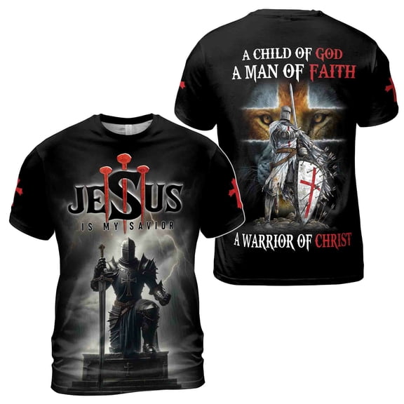 Jesus Is My Savior Knight Of Christ Grunge Men's T-Shirt S-5XL