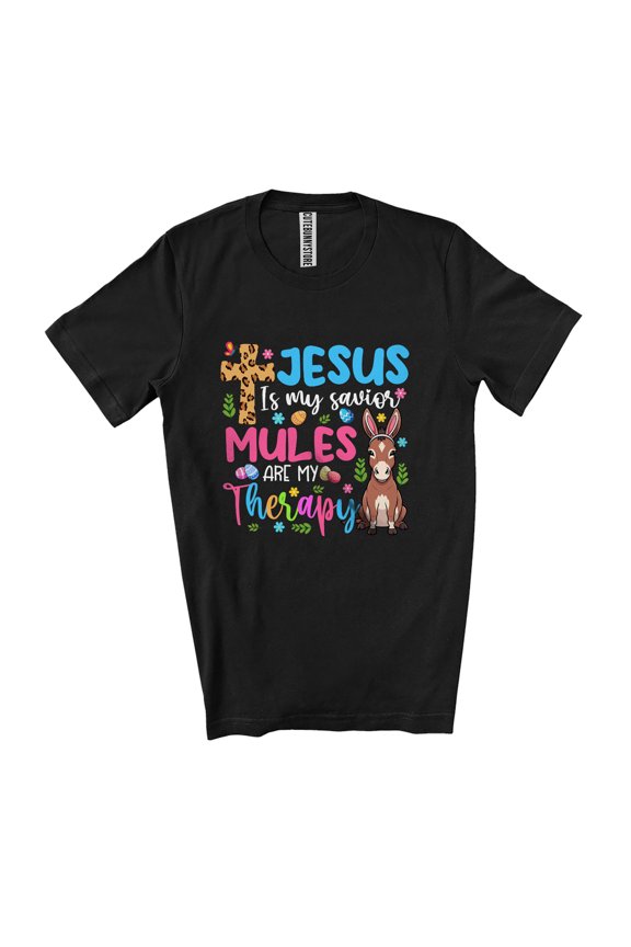 Jesus Is My Savior Mules Are My Therapy; Amazing Easter Day Leopard Cross Unisex T-Shirt