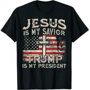 SASSALILLY Jesus Is My Savior Trump Is My President American Flag T-shirt Casual Graphics Tops Summer Gift Tee Small
