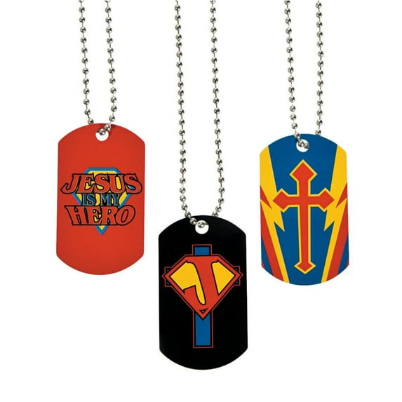 Jesus Is My Super Hero Dog Tag Necklaces - Jewelry - 12 Pieces