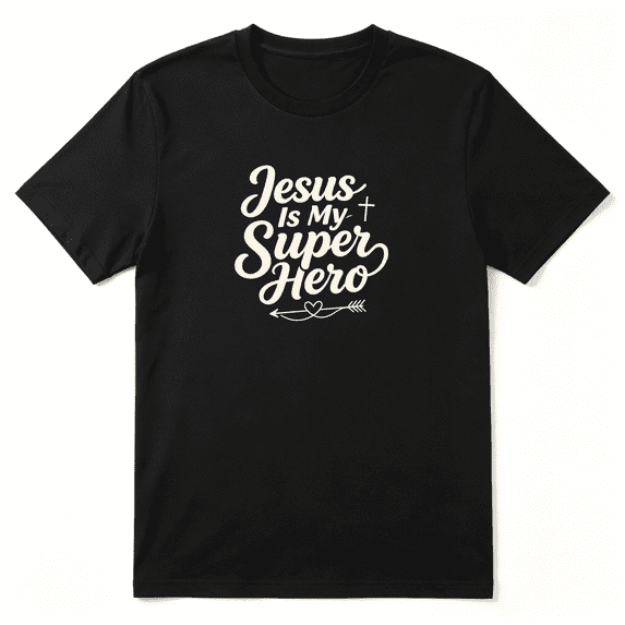 Jesus Is My Super Hero Slogan Cool Graphic Tee for Men and Women, Family Gift Birthday Gift Cotton Short Sleeves T-Shirt