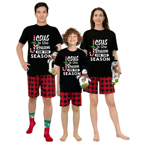 Jesus Is Reason For The Season Christmas Family Matching Pajama Short Set(XL,Women)