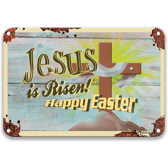 Jesus Is Risen! Happy Easter Vintage Sign Decorations For Home Outdoor Decorations Signs For Man Cave Tin Signs 8X12 Inches