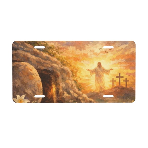 Jesus Is Risen John 3 Good Friday Cross License Plate, Front Car Plate with 4 Holes 6 x 12 Inch