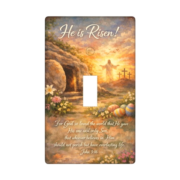 Jesus Is Risen John 3 Good Friday Cross Single Toggle Light Switch Plate, 1 Gang Outlet Cover